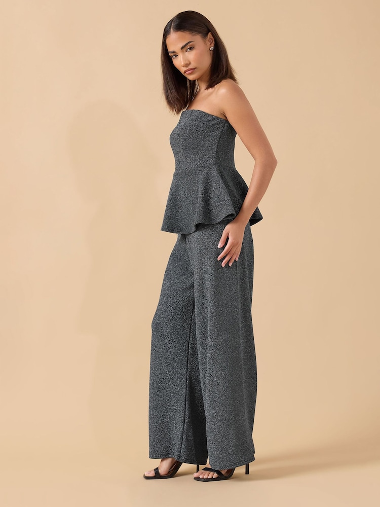 PixieGirl Petite Silver Textured Wide Leg Trousers - Image 2 of 5