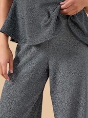 PixieGirl Petite Silver Textured Wide Leg Trousers - Image 4 of 5