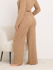 PixieGirl Petite Dark Brown Chenille Wide Leg Joggers - Image 3 of 5