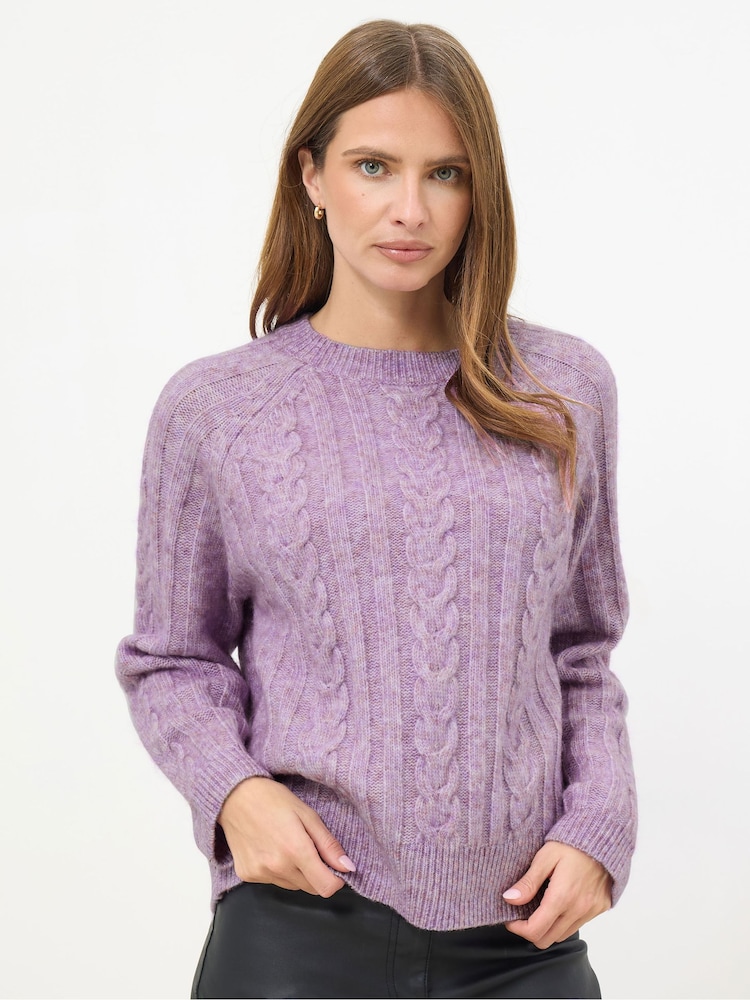 M&Co Purple Melange Cable Jumper - Image 1 of 5 M&Co Purple Melange Cable Jumper - Image 1 of 5