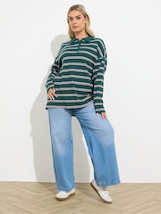 Yours Curve Blue Waffle Button Rugby Top - Image 3 of 5