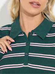 Yours Curve Blue Waffle Button Rugby Top - Image 4 of 5