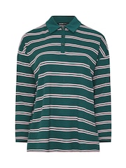 Yours Curve Blue Waffle Button Rugby Top - Image 5 of 5