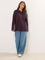 Yours Curve Purple Waffle Button Rugby Top - Image 3 of 4