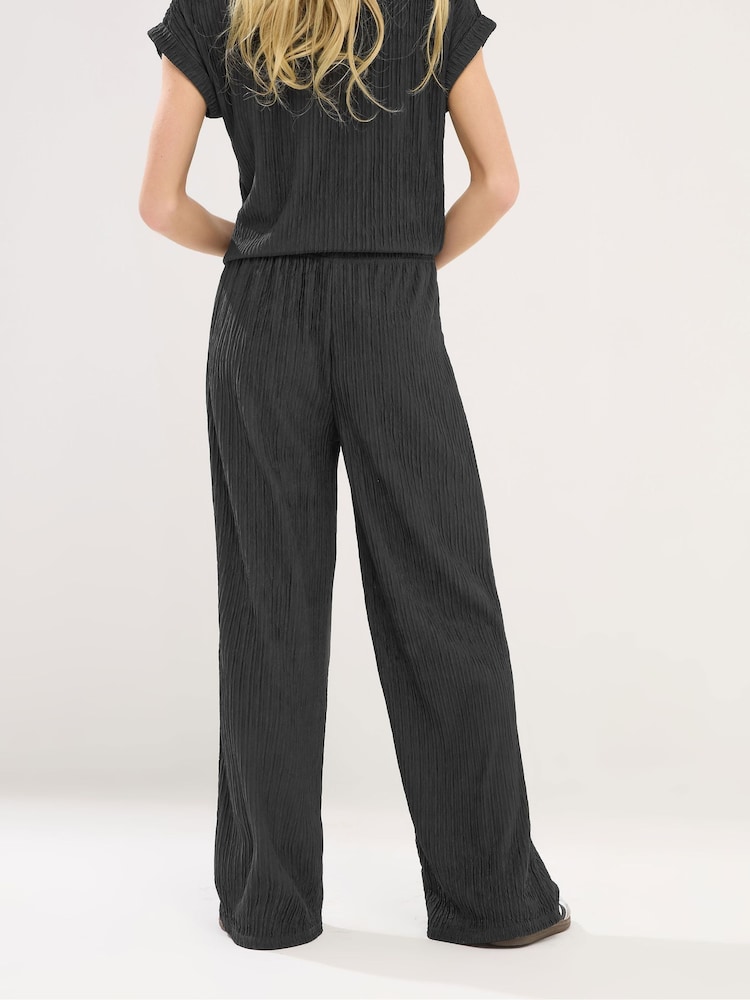 PixieGirl Petite Black Textured Wide Leg Trousers - Image 2 of 5 PixieGirl Petite Black Textured Wide Leg Trousers - Image 2 of 5