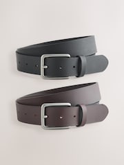 Black Brown Burnished Leather Belts Set 2 Pack - Image 1 of 5