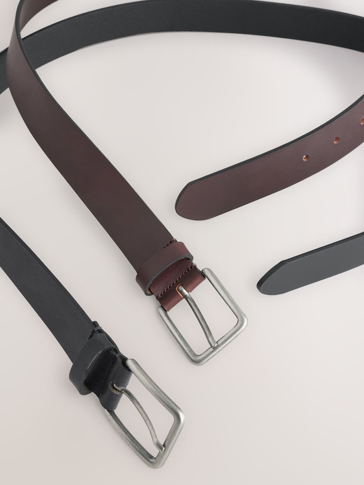 Black Brown Burnished Leather Belts Set 2 Pack - Image 5 of 5