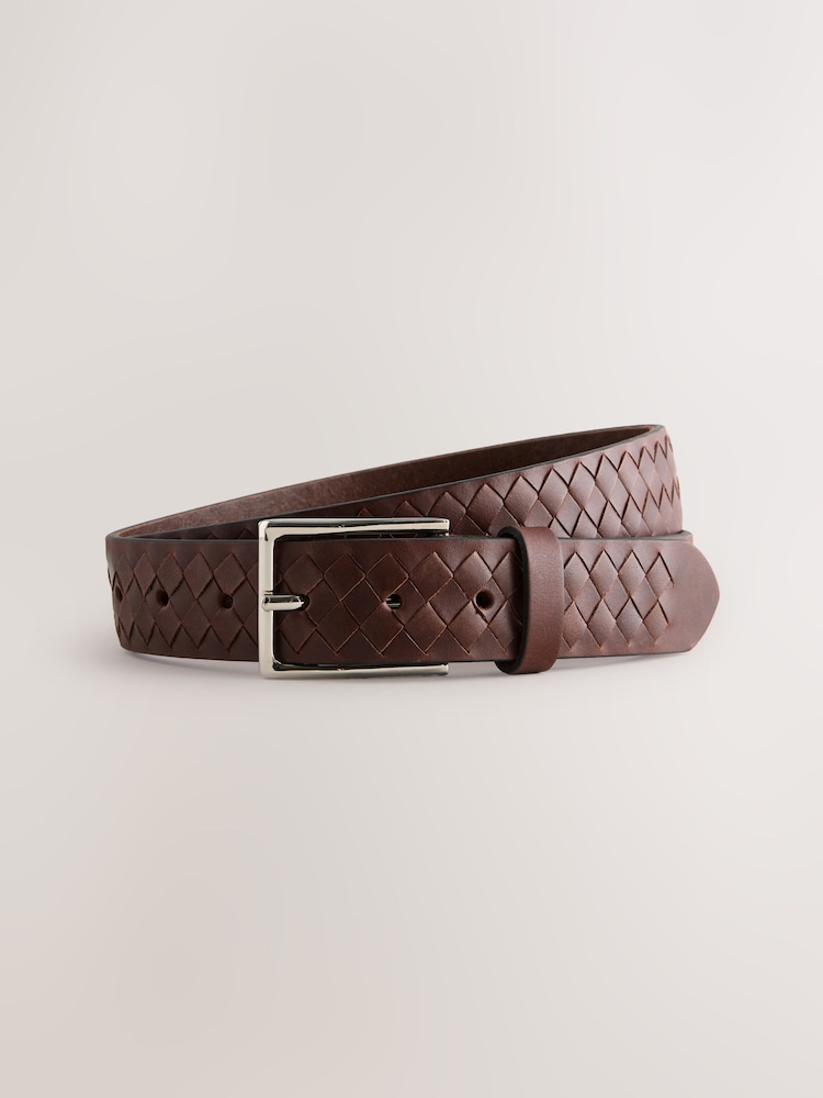 Brown Leather Belt With Weave Detail - Image 1 of 3
