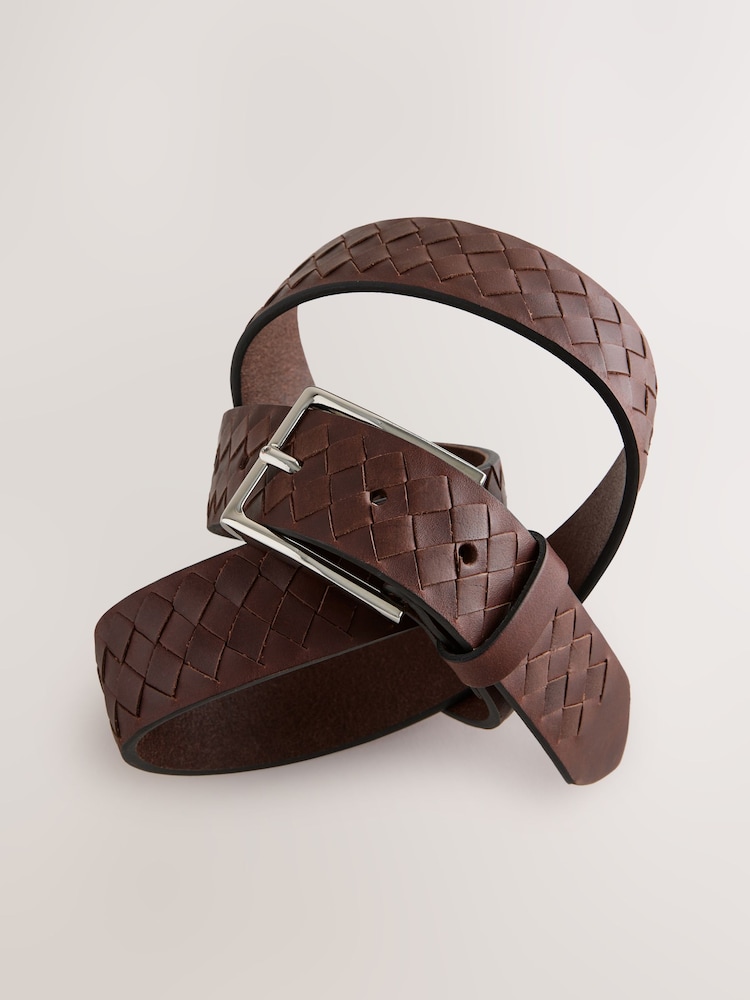 Brown Leather Belt With Weave Detail - Image 2 of 3