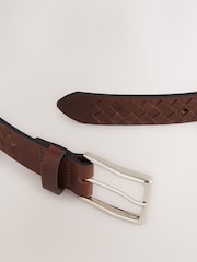 Brown Leather Belt With Weave Detail - Image 3 of 3