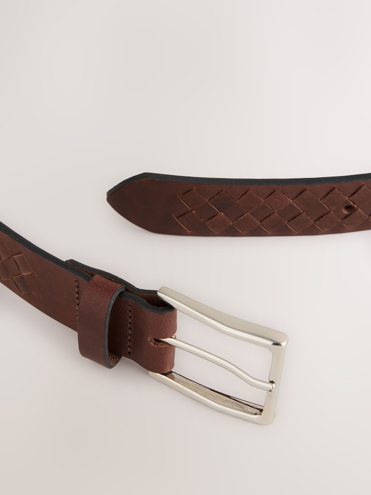 Brown Leather Belt With Weave Detail - Image 3 of 3