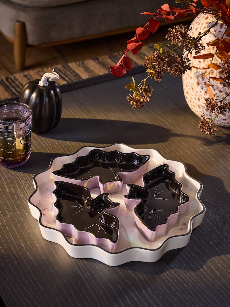 Monochrome Halloween Bat Shaped Chip And Dip Platter - Image 2 of 4 Monochrome Halloween Bat Shaped Chip And Dip Platter - Image 2 of 4