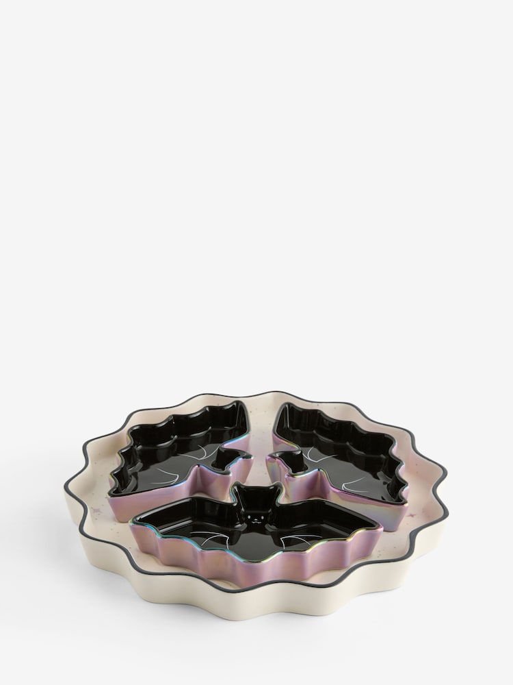 Monochrome Halloween Bat Shaped Chip And Dip Platter - Image 4 of 4 Monochrome Halloween Bat Shaped Chip And Dip Platter - Image 4 of 4
