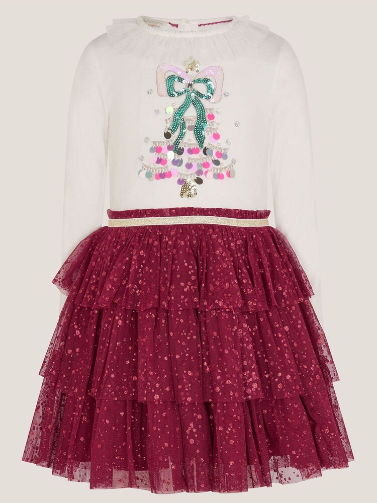 Monsoon Red Christmas Tree Tulle Disco Dress - Image 1 of 3