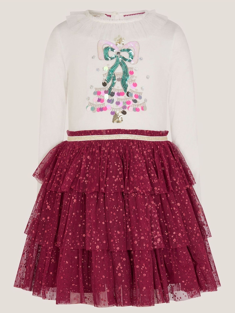 Monsoon Red Christmas Tree Tulle Disco Dress - Image 1 of 3 Monsoon Red Christmas Tree Tulle Disco Dress - Image 1 of 3