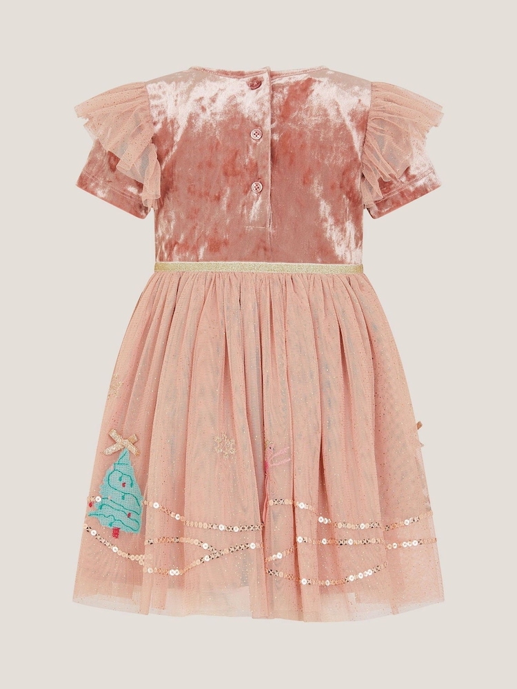 Monsoon Pink Baby Christmas Scene Tulle Disco Dress - Image 1 of 3 Monsoon Pink Baby Christmas Scene Tulle Disco Dress - Image 1 of 3