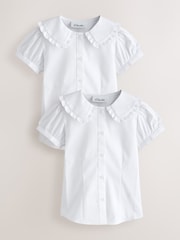 Clarks White Collared Short Sleeve School Shirts 2 Pack - Image 1 of 7