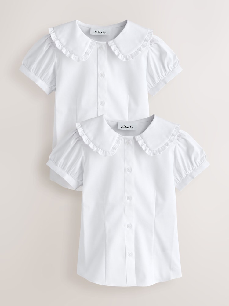 Clarks White Collared Short Sleeve School Shirts 2 Pack - Image 1 of 7