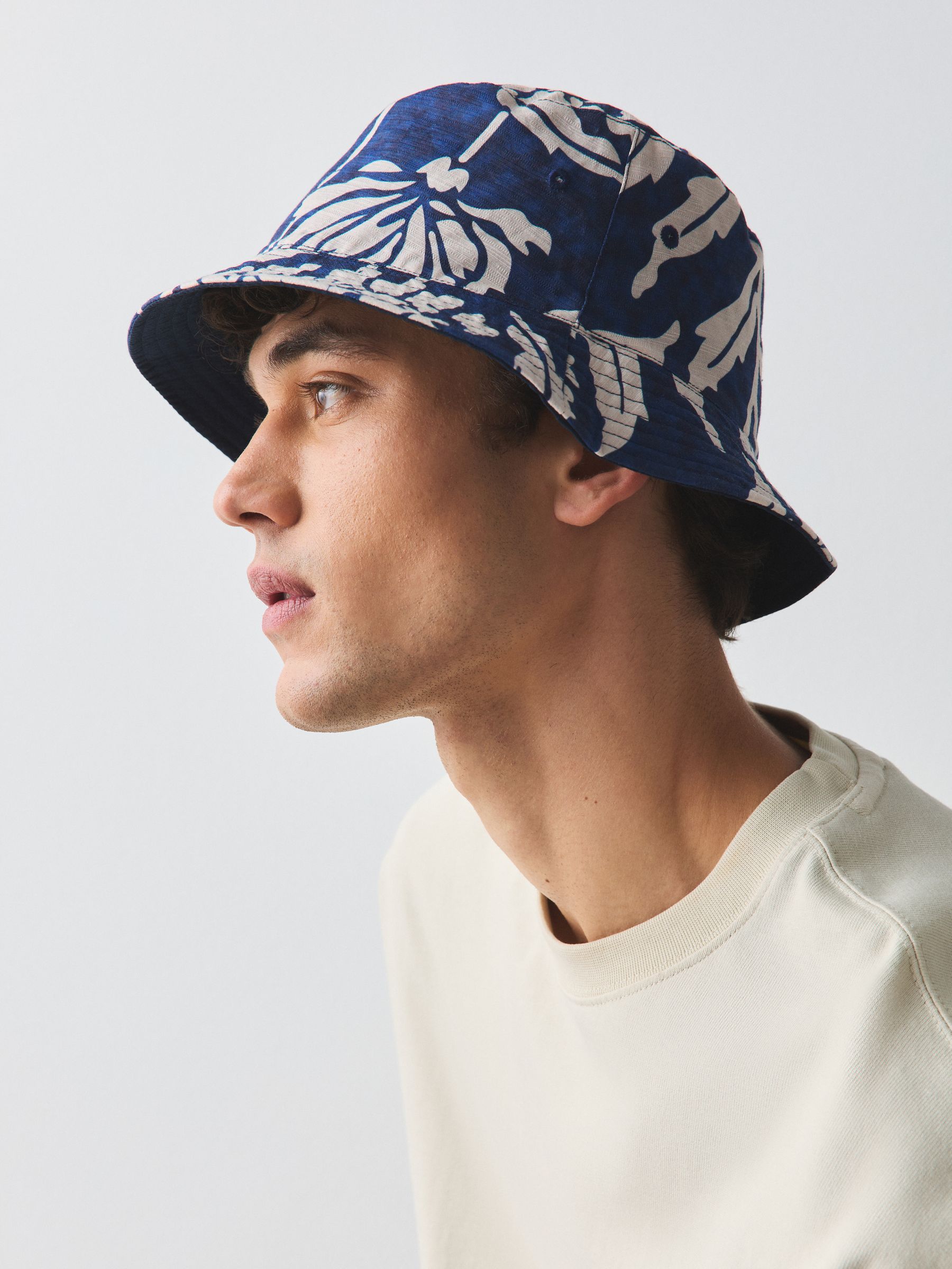 Buy Navy Blue Floral Reversible Bucket Hat from Next Canada