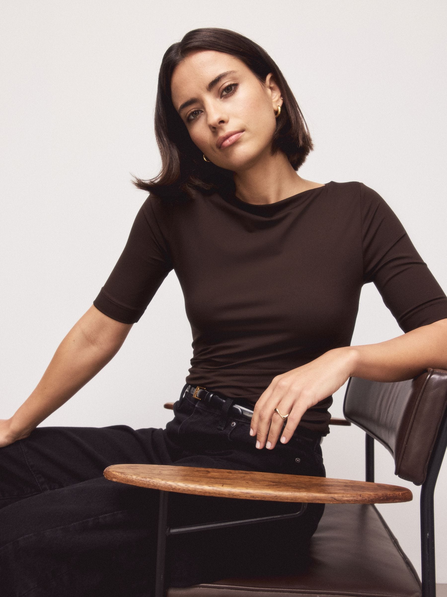 Buy Chocolate Brown Soft Touch Slash Neck Half Sleeve T-Shirt from