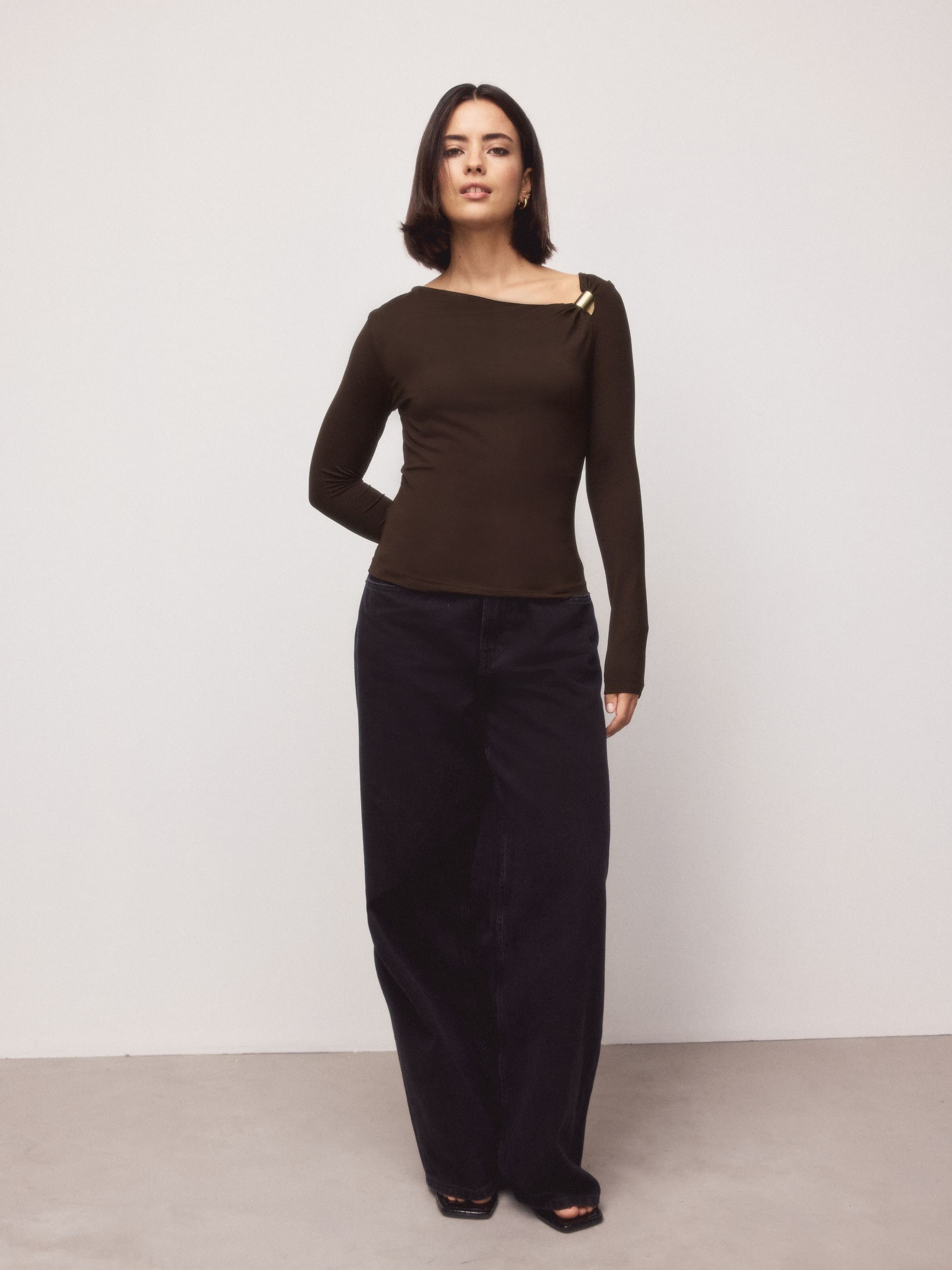 Buy Chocolate Brown Soft Touch Nylon Asymmetric Hardware Long