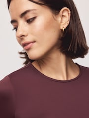 Burgundy Red Soft Touch Slinky Nylon Crew Neck Long Sleeve Top - Image 5 of 5