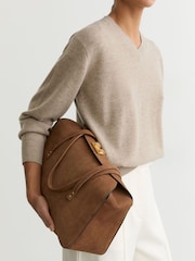 Reiss Tan Anika Suede Bowling Bag - Image 8 of 9