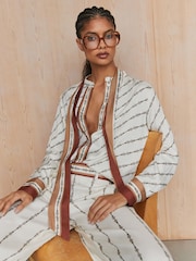 Reiss Ivory Lydia Chain-Print Tie-Neck Shirt - Image 1 of 7