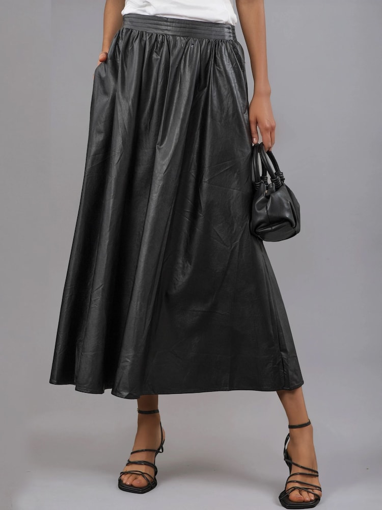 Religion Black Sophie Full Maxi Skirt In Faux Leather With Pockets - Image 1 of 5