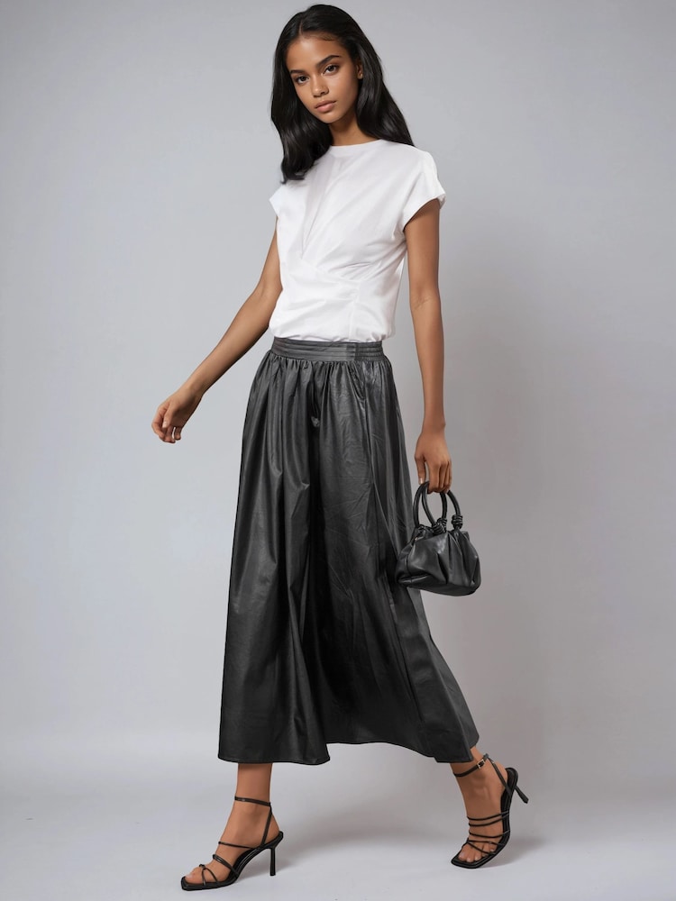 Religion Black Sophie Full Maxi Skirt In Faux Leather With Pockets - Image 2 of 5