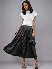 Religion Black Sophie Full Maxi Skirt In Faux Leather With Pockets - Image 3 of 5