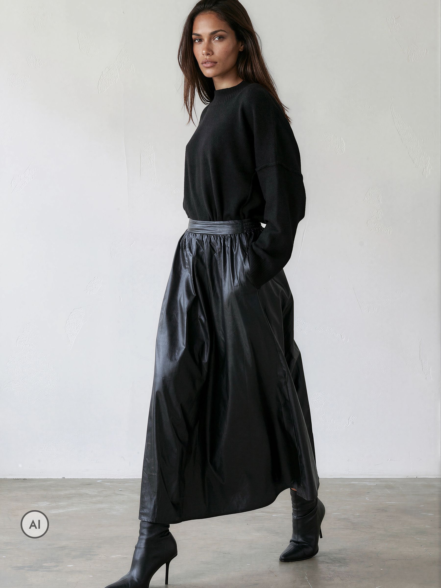 Buy Religion Black Sophie Full Maxi Skirt In Faux Leather With