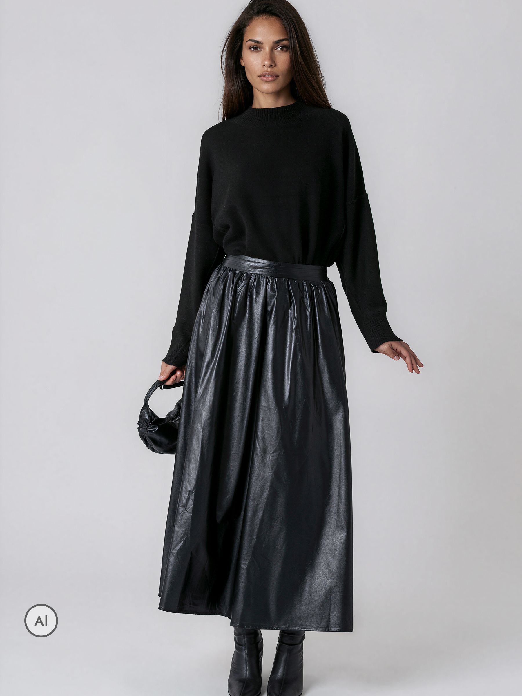 Buy Religion Black Sophie Full Maxi Skirt In Faux Leather With