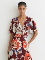 Reiss Burgundy Asha Floral-Print Cut-Out Midi Dress - Image 3 of 7