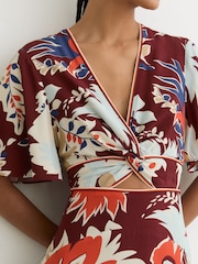 Reiss Burgundy Asha Floral-Print Cut-Out Midi Dress - Image 4 of 7