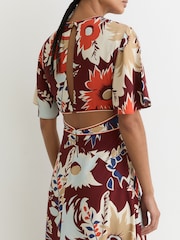 Reiss Burgundy Asha Floral-Print Cut-Out Midi Dress - Image 5 of 7