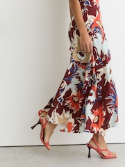 Reiss Burgundy Asha Floral-Print Cut-Out Midi Dress - Image 6 of 7