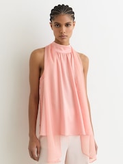 Reiss Pink Andrea Satin Sleeveless Scarf-Neck Top - Image 1 of 7