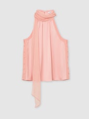 Reiss Pink Andrea Satin Sleeveless Scarf-Neck Top - Image 2 of 7