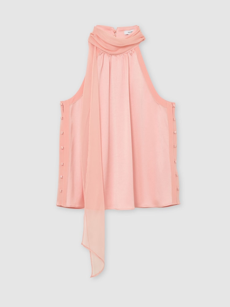 Reiss Pink Andrea Satin Sleeveless Scarf-Neck Top - Image 2 of 7