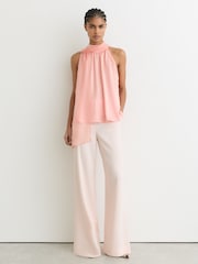Reiss Pink Andrea Satin Sleeveless Scarf-Neck Top - Image 3 of 7