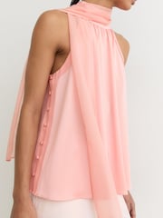 Reiss Pink Andrea Satin Sleeveless Scarf-Neck Top - Image 4 of 7