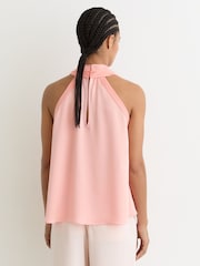 Reiss Pink Andrea Satin Sleeveless Scarf-Neck Top - Image 6 of 7