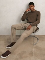 Reiss Taupe Brown Split Technical Stretch Relaxed Trousers - Image 1 of 6