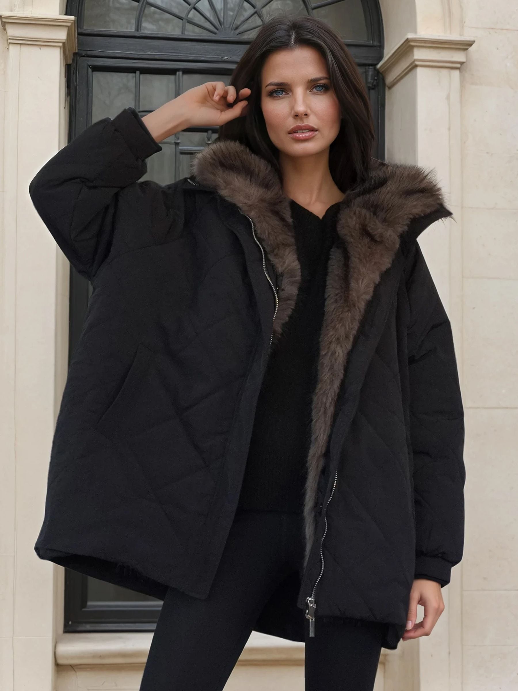 Buy Religion Black Oversized Lorna padded coat with lux Fur lined collar  from the Next UK online shop