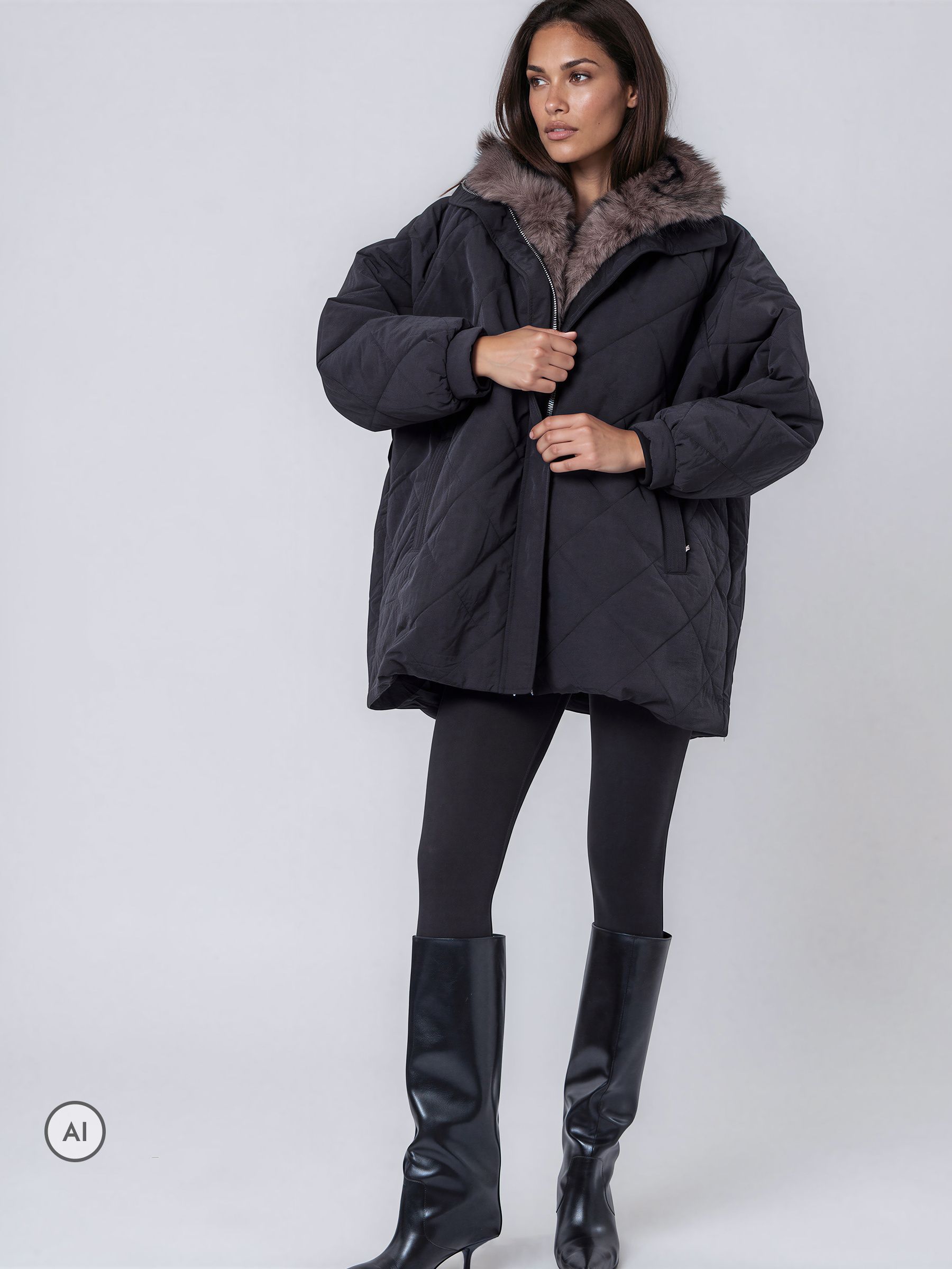 Buy Religion Black Oversized Lorna padded coat with lux Fur lined