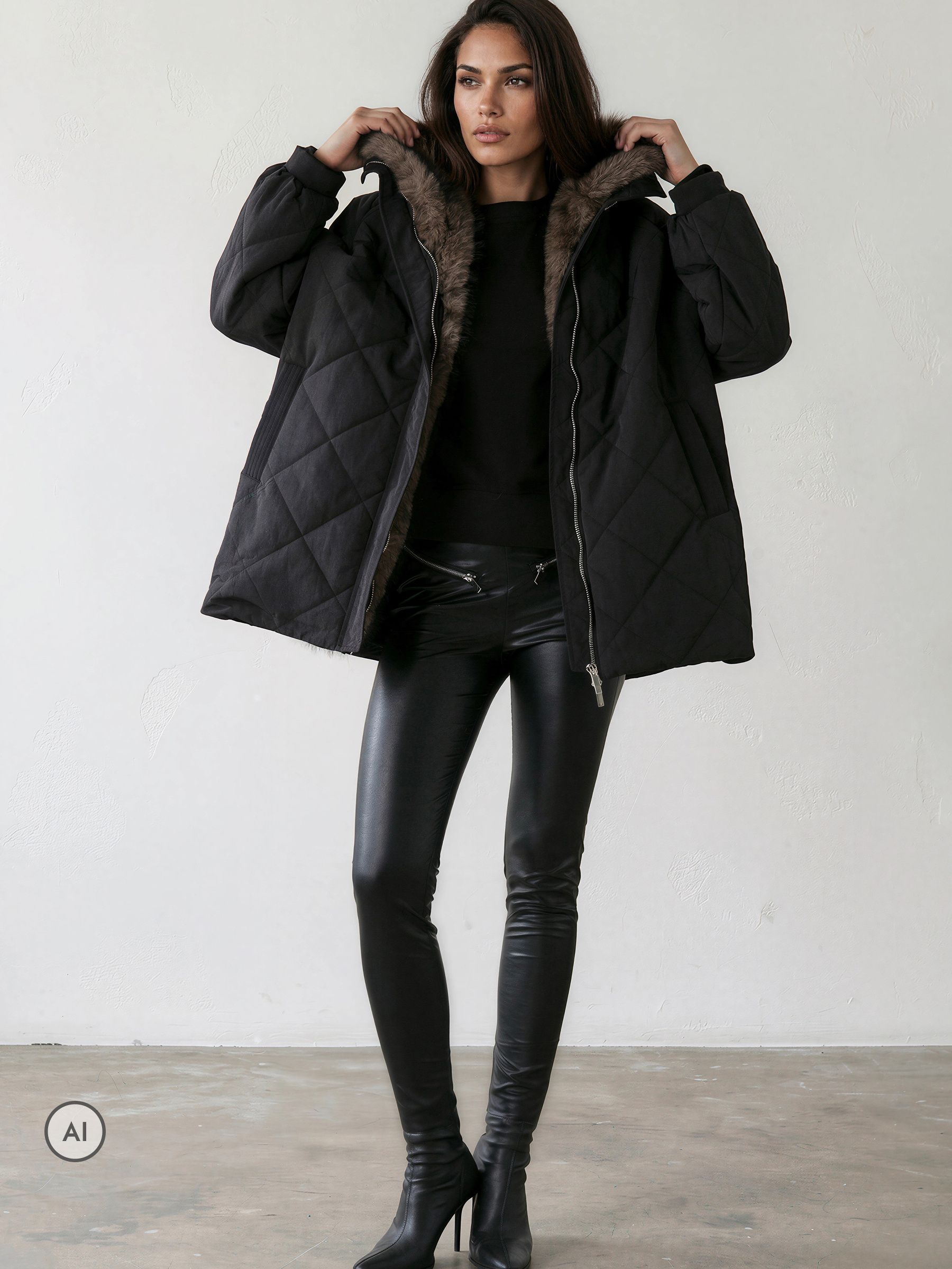Buy Religion Black Oversized Lorna padded coat with lux Fur lined