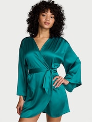 Victoria's Secret True Teal Blue Satin Short Robe - Image 1 of 2