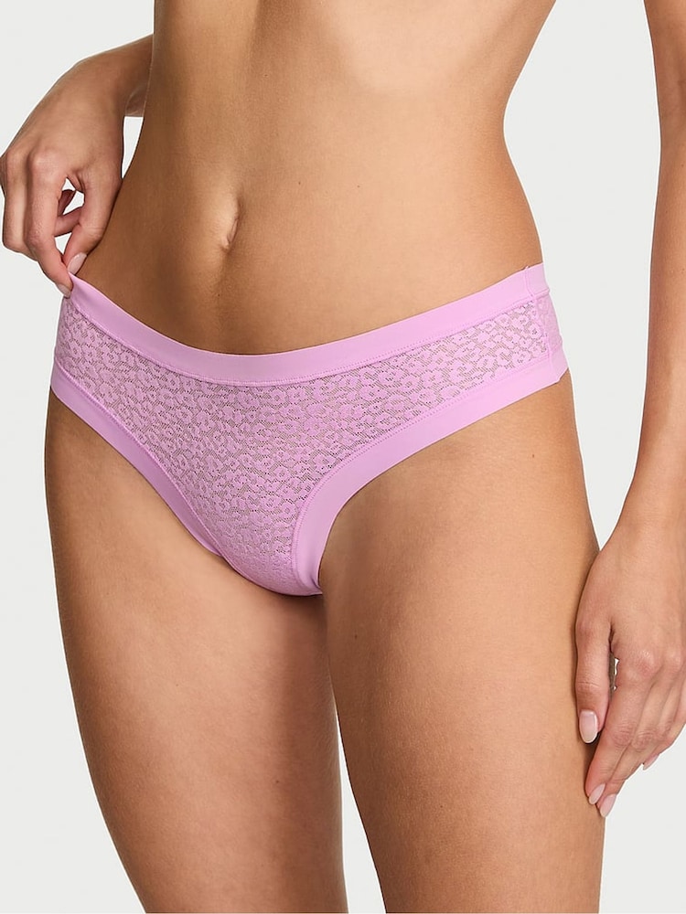 Victoria's Secret Bikini Pink Thong Leopard Lace Knickers - Image 1 of 2