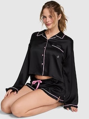 Victoria's Secret Pink Black Satin Long Sleeve Short Pyjama Set - Image 2 of 3